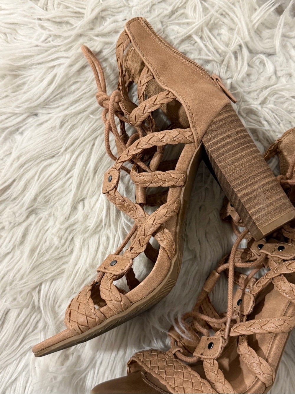 Braided Lace-Up High Heel Sandal in Tan Size 6 - Picture 15 of 16